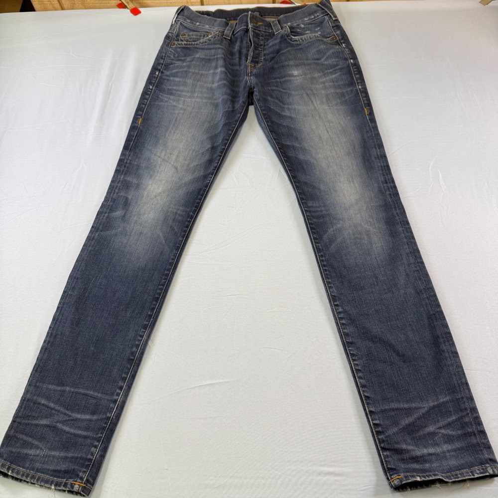 True Religion Rocco Relaxed Skinny Jeans Blue Medium Wash Distressed Mens 31 USA